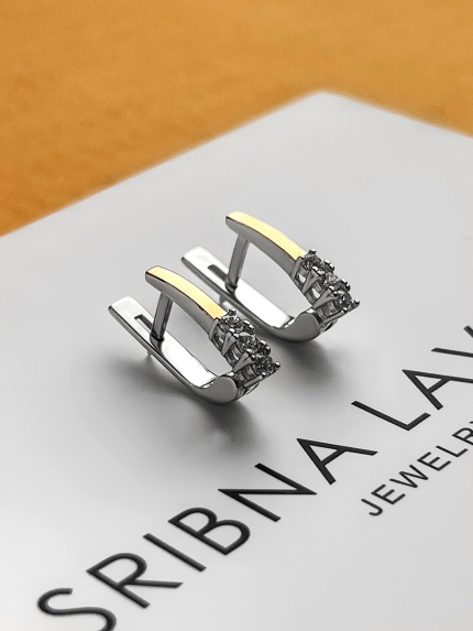 Сережки фіаніт Срібло 925° золото 375° 022310