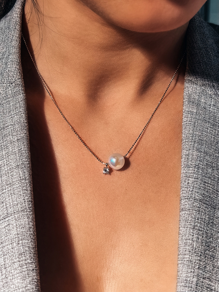 Кольє місячний камінь Срібло 925° (родій) 190002