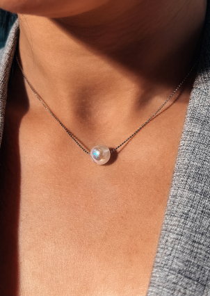 Кольє місячний камінь Срібло 925° (родій) 190002