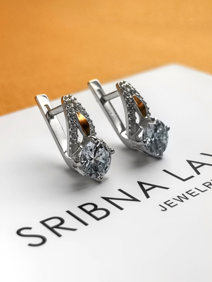 Сережки фіаніт Срібло 925° золото 375° 006710