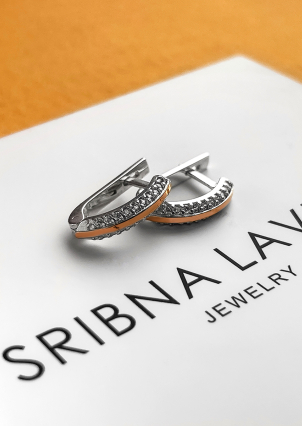 Сережки фіаніт Срібло 925° золото 375° 005310