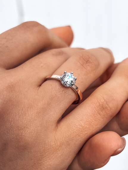 Pierścionek cyrkonia Srebro 925° Złoto 375° 000848