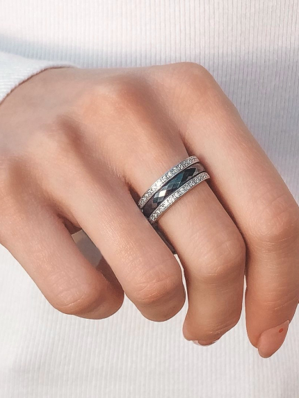 Ceramic ring, cubic zirconia, silver 925°/ jewelry ceramics, s1103h