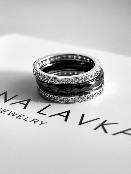 Ceramic ring, cubic zirconia, silver 925°/ jewelry ceramics, s1103h