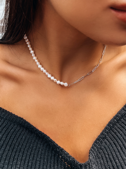 Кольє перлина Срібло 925° (родій) GPB01K