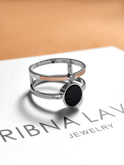 Каблучка онікс Срібло 925° золото 375° 690к