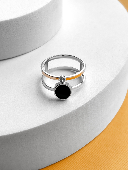 Каблучка онікс Срібло 925° золото 375° 690к