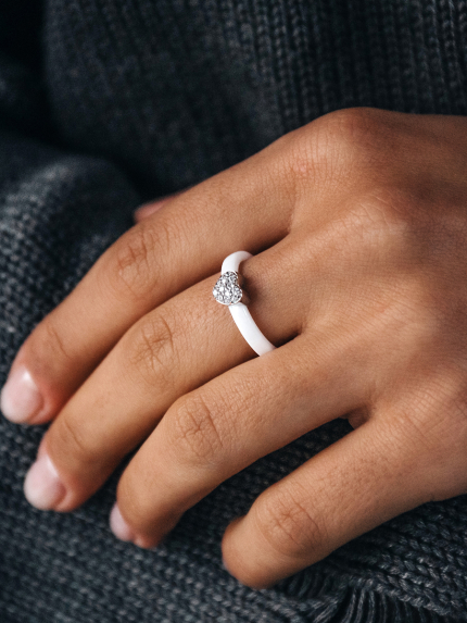 Каблучка Кераміка фіаніт срібло 925°/ ювелірна кераміка с1123б