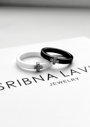 Каблучка Кераміка фіаніт срібло 925°/ ювелірна кераміка с1025б