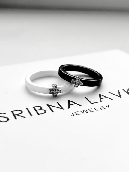 Каблучка Кераміка фіаніт срібло 925°/ ювелірна кераміка с1025б