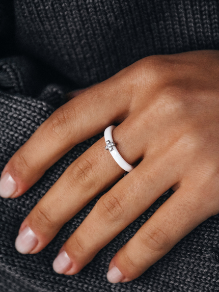 Каблучка Кераміка фіаніт срібло 925°/ ювелірна кераміка с1025б