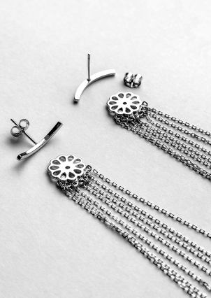 Сережки без вставок Срібло 925° (родій) GSE680P