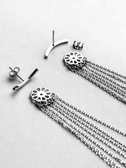 Сережки без вставок Срібло 925° (родій) GSE680P