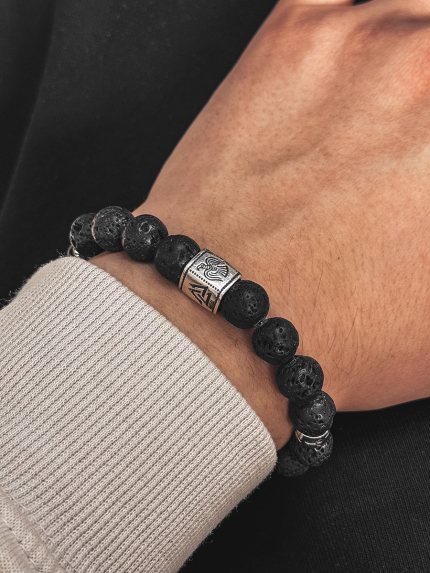 Браслет вулканічний камінь Срібло 925° (родій) 978078