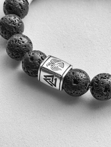 Браслет вулканічний камінь Срібло 925° (родій) 978078