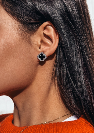 Сережки онікс Срібло 925° (родій) 978079 ч