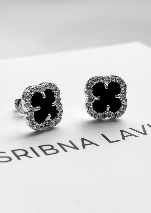 Сережки онікс Срібло 925° (родій) 978079 ч