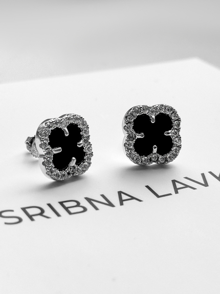 Сережки онікс Срібло 925° (родій) 978079 ч