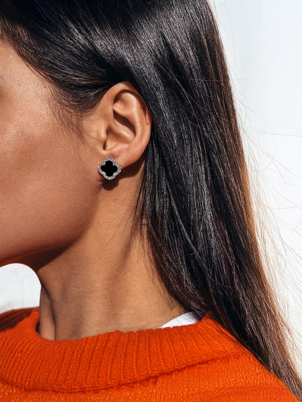 Сережки онікс Срібло 925° (родій) 978079 ч