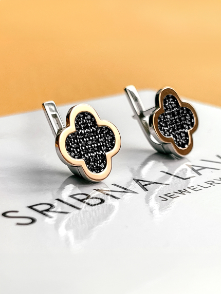 Сережки фіаніт Срібло 925° золото 375° 000458ч