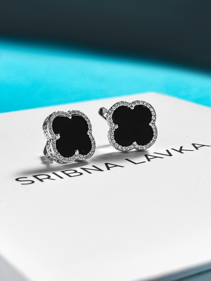 Kolczyki z onyksem Srebro 925° (rod) 978120