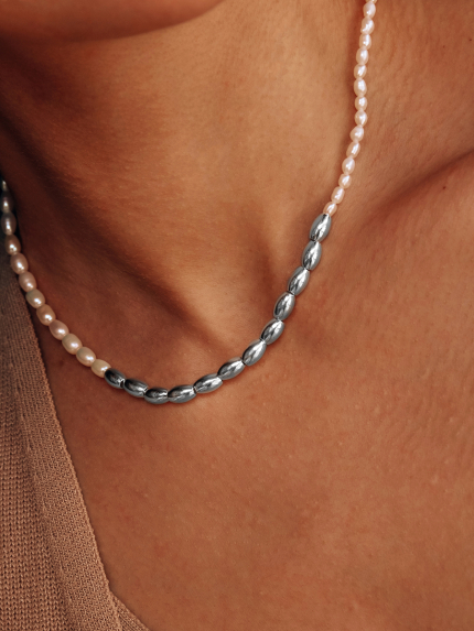 Naszyjnik z pereł Srebro 925° (rod) 978188