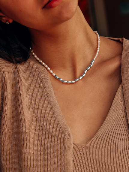 Naszyjnik z pereł Srebro 925° (rod) 978188