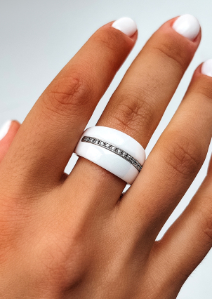 Каблучка Кераміка фіаніт срібло 925°/ ювелірна кераміка с1107б