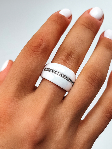 Каблучка Кераміка фіаніт срібло 925°/ ювелірна кераміка с1107б