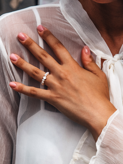 Pierścionek z perłą Srebro 925° (rod) GSR757PM