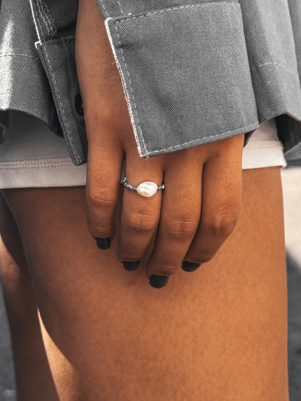 Каблучка перлина Срібло 925° (родій) 978489