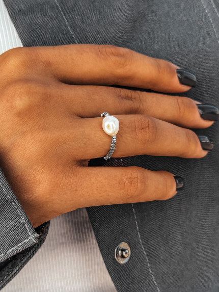 Каблучка перлина Срібло 925° (родій) 978489