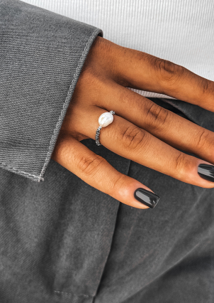 Каблучка перлина Срібло 925° (родій) 978489