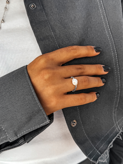 Каблучка перлина Срібло 925° (родій) 978489