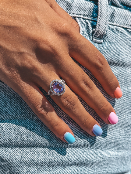 Pierścionek z ametystem Srebro 925° (rod) 1747/9