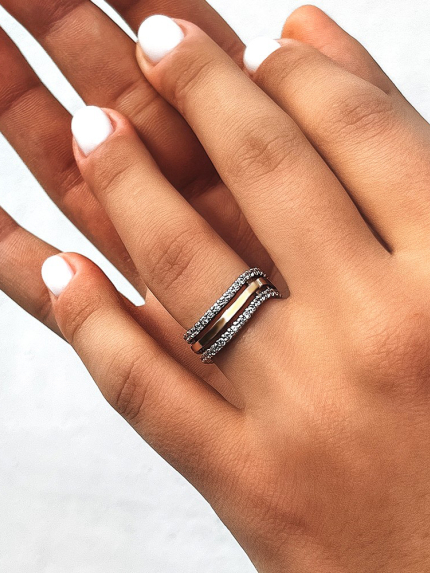 Ring cubic zirconia Silver 925° gold 375° 000179